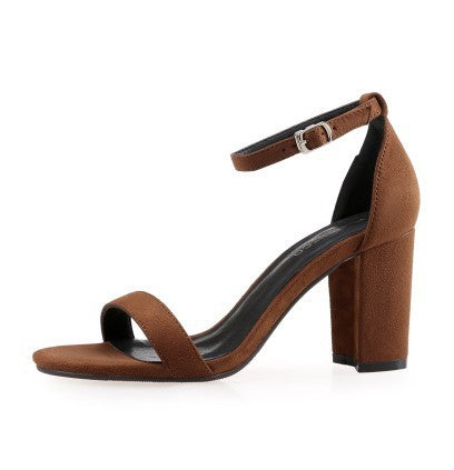One Word Buckle High Heel Sandals Thick Heel Women