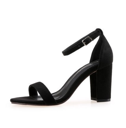 One Word Buckle High Heel Sandals Thick Heel Women