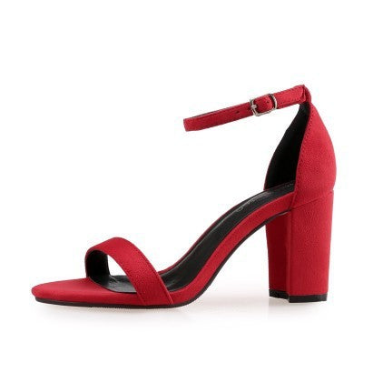 One Word Buckle High Heel Sandals Thick Heel Women