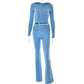Womens Fashion High Waist Long Sleeve Pants Two-piece Suit