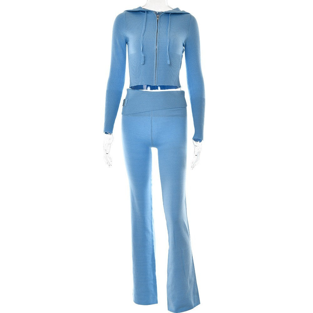 Womens Fashion High Waist Long Sleeve Pants Two-piece Suit
