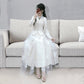 Beige Stitching Net Yarn Embroidered Feather Temperament Long Skirt Dress Female Spring Big Put On Ladies New Women's Clothing