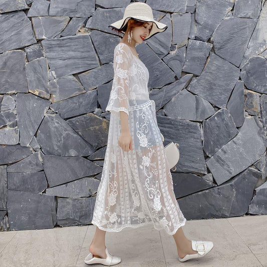 Travel Bikini Outside With Sun Protection Clothing On The Beach, Female Shawl, Lace Jacket, Fairy Dress