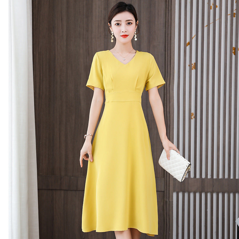 Ladies Short Sleeve V-Neck Slim Summer Dress Female Vestidos New Women'S Clothing