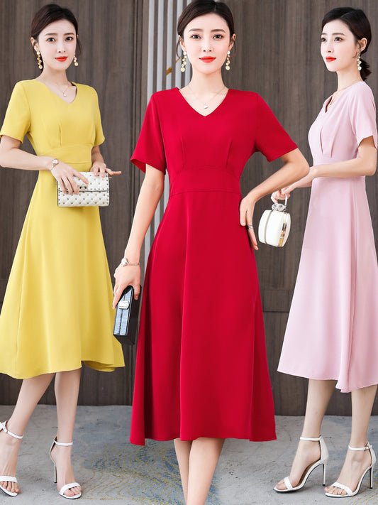 Ladies Short Sleeve V-Neck Slim Summer Dress Female Vestidos New Women'S Clothing