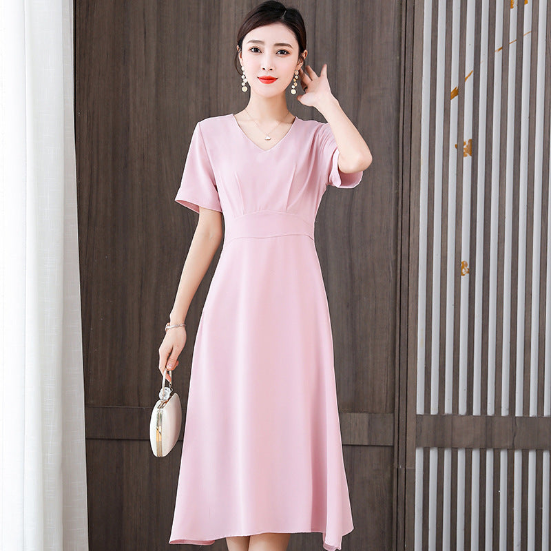 Ladies Short Sleeve V-Neck Slim Summer Dress Female Vestidos New Women'S Clothing