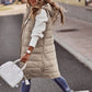 Women'S Hoodie Vest Winter Sleeveless Coat Long Warm down Coat with Pockets Quilted Outdoor Beige Mid Length Jacket Tank Female