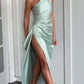 Sexy One-shoulder Backless Slit Dress Summer Elegant Slim-fit Solid Color Satin Dresses For Women