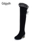 Natural Fur Winter Boots Women Knee High Long Boots Square Heel Winter Shoes Woman Waterproof Rubber Sole plus Size 46