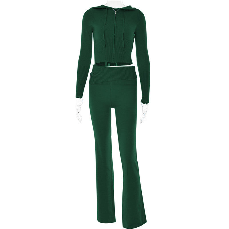 Womens Fashion High Waist Long Sleeve Pants Two-piece Suit