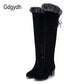 Natural Fur Winter Boots Women Knee High Long Boots Square Heel Winter Shoes Woman Waterproof Rubber Sole plus Size 46