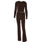Womens Fashion High Waist Long Sleeve Pants Two-piece Suit