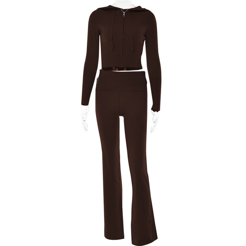 Womens Fashion High Waist Long Sleeve Pants Two-piece Suit