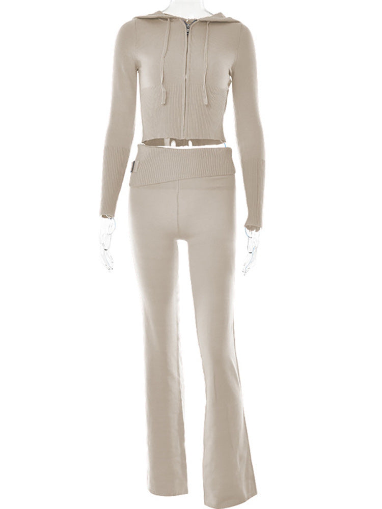 Womens Fashion High Waist Long Sleeve Pants Two-piece Suit