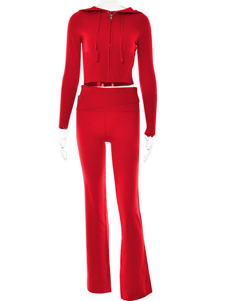 Womens Fashion High Waist Long Sleeve Pants Two-piece Suit