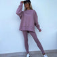 Sweater Suit Womens Casual Loose Long Sleeve Crew Neck Split Top Tight Trousers