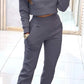 Stand Collar Sports Suit Fashion Pullover Long-sleeves Short Top And Slim Trousers With Pockets Solid Outfits Women's Clothing