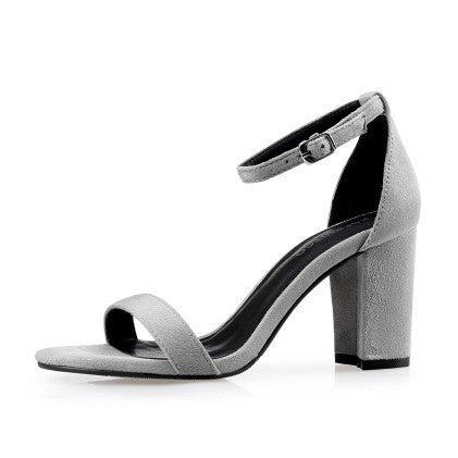 One Word Buckle High Heel Sandals Thick Heel Women
