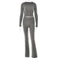 Womens Fashion High Waist Long Sleeve Pants Two-piece Suit
