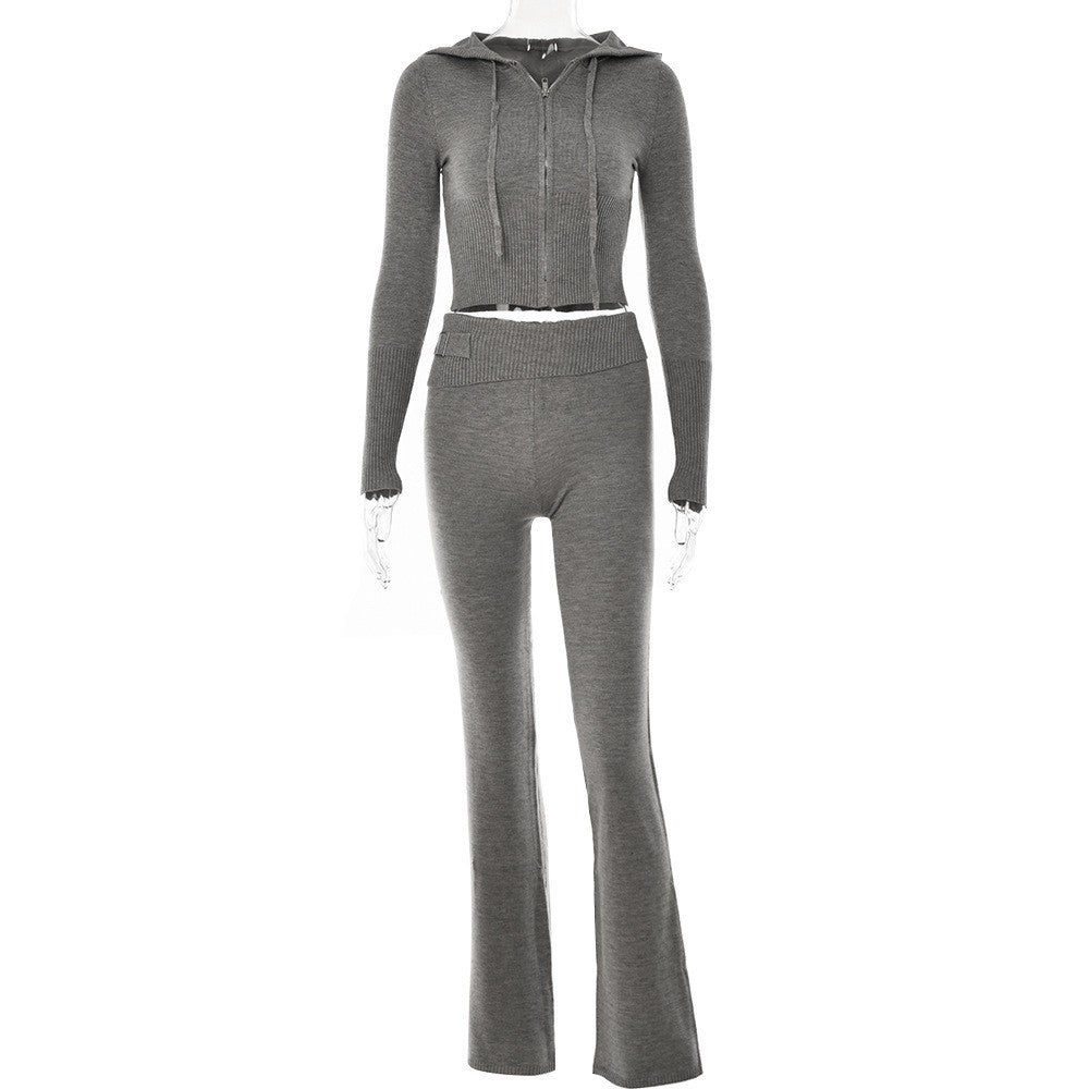 Womens Fashion High Waist Long Sleeve Pants Two-piece Suit