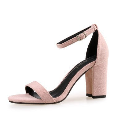 One Word Buckle High Heel Sandals Thick Heel Women