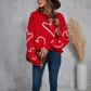Female With Hearts Valentine's Day Pullover Big Peach Heart Contrast Color Sweater