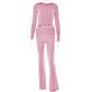 Womens Fashion High Waist Long Sleeve Pants Two-piece Suit