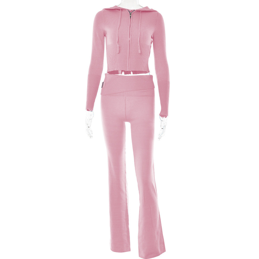 Womens Fashion High Waist Long Sleeve Pants Two-piece Suit
