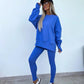 Sweater Suit Womens Casual Loose Long Sleeve Crew Neck Split Top Tight Trousers