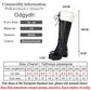Warm Plush Winter Boots Women Knee High Long Boots Lace up Pink Gothic Lolita Shoes Female Fashion Bow Knot Big Size
