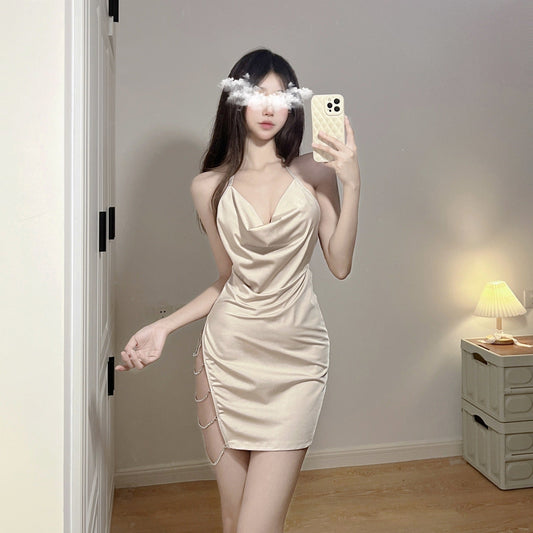 Womens Elegant Light Diamond Deep V Hip Skirt Secretary Suit