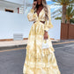 Elegant Women's Hollow Floor V-neck Long-sleeved Plant Dress Long Dresses Spring Summer Print V-neck Long Sleeve Dress