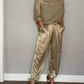 Fashion Womens Smooth Satin Half Sleeve Top Blouse And Pants Two-piece Set