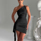 One-shoulder Sleeveless Mini Dress Sexy Slim Backless Skirt Party Wedding Dresses Womens Clothing
