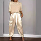 Fashion Womens Smooth Satin Half Sleeve Top Blouse And Pants Two-piece Set