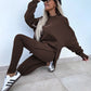 Sweater Suit Womens Casual Loose Long Sleeve Crew Neck Split Top Tight Trousers