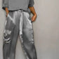 Fashion Womens Smooth Satin Half Sleeve Top Blouse And Pants Two-piece Set