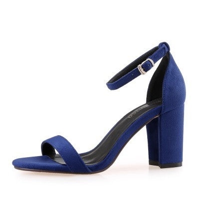 One Word Buckle High Heel Sandals Thick Heel Women