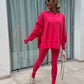 Sweater Suit Womens Casual Loose Long Sleeve Crew Neck Split Top Tight Trousers