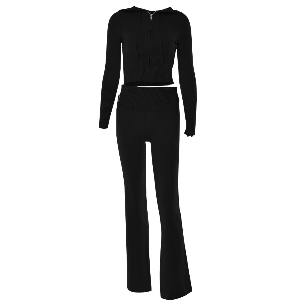 Womens Fashion High Waist Long Sleeve Pants Two-piece Suit