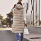 Women'S Hoodie Vest Winter Sleeveless Coat Long Warm down Coat with Pockets Quilted Outdoor Beige Mid Length Jacket Tank Female