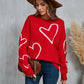 Female With Hearts Valentine's Day Pullover Big Peach Heart Contrast Color Sweater