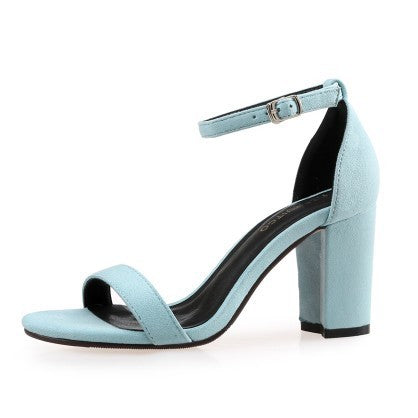 One Word Buckle High Heel Sandals Thick Heel Women